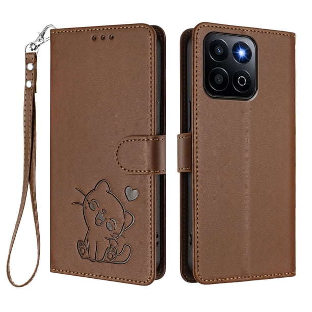 Carcasa Billetera de Cuero Sintético para Honor 400 Smart, Marrón