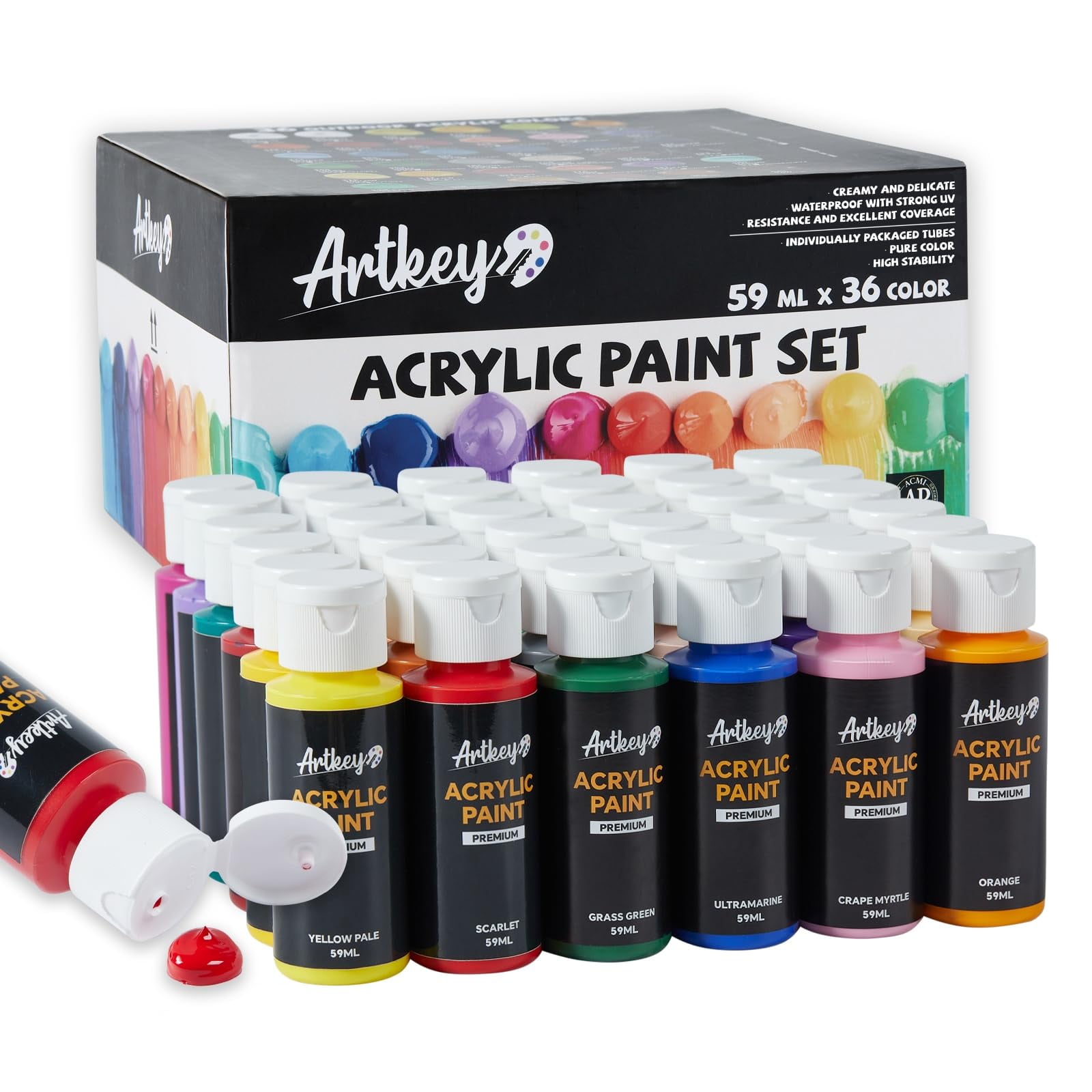 Set De Pintura Acrílica Artkey, 36 Colores, 59 Ml, Artista Profesional