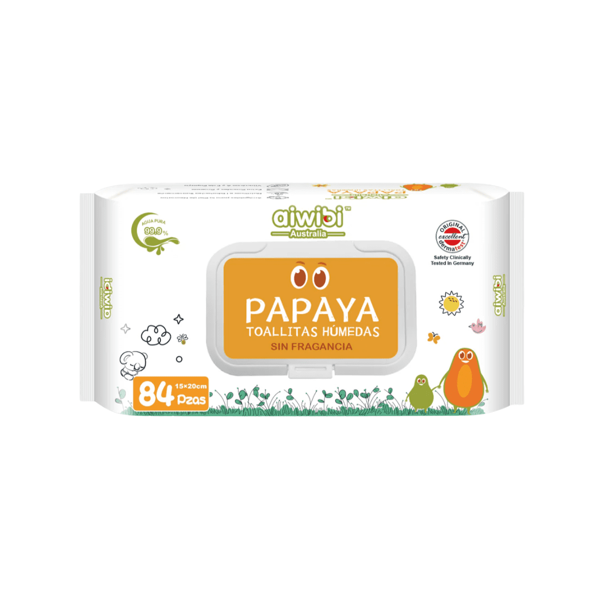 Awibi - Toallitas Aiwibi 99.9% Agua Con Fibra De Papaya 84 Unidades