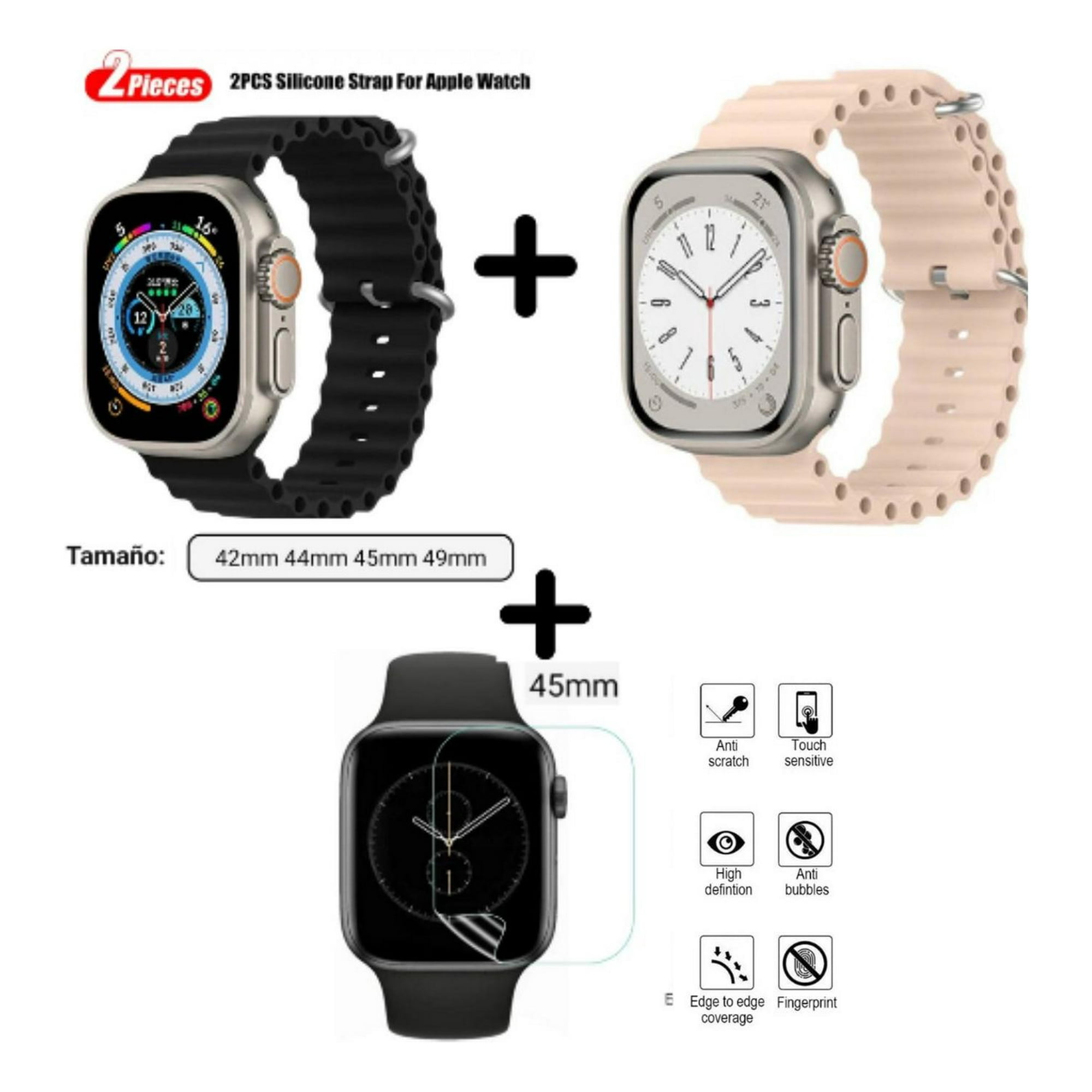 Fitpro - 2 Correa Ocean Smartwatch + Protector 45mm Rosa Claro