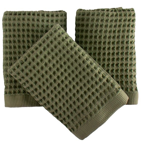 PÜSKÜL Natural Juego de 3 Toallas de Algodón Turco 100 % con Tejido Waffle para mano y cocina
