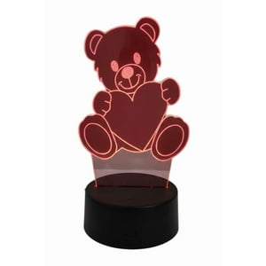Lelumania - Lampara Ilusion 3D Oso Y Corazón 7 Colores, Base Touch