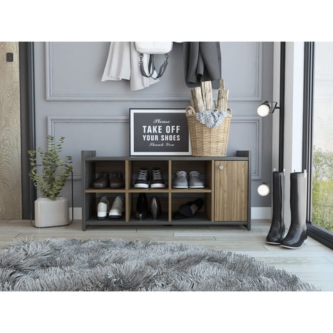 Tuhome - Mueble Recibidor Zapatero Z-101 Carbón Y Gales 1 Puerta