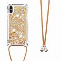 Funda Foxdock Para Iphone X/Xs Con Cuerda Ajustable, Brillo Líquido, Protección Antigolpes Y Lente – Ideal Para Regalo