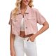 thumbnail image 1 of INSPIRE CHIC Chaqueta de Jean Recortada de Manga Corta con Botones y Desgastada para Mujer de Regreso a Clases Rosa XL, 1 of 6