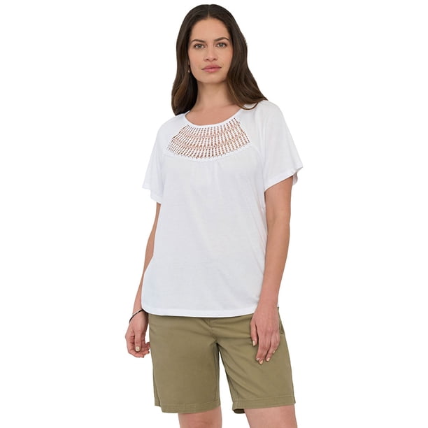 Polera Mujer Escote Macramé Ecru Corona