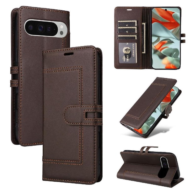 Premium Wallet Case for Google Pixel 9 Pro XL with Card Slots & Kickstand, Flip Cover Brown