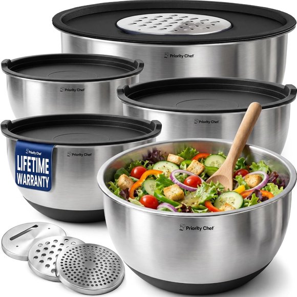 Priority Chef Stainless Steel Mixing Bowls with Lids Set, 3
