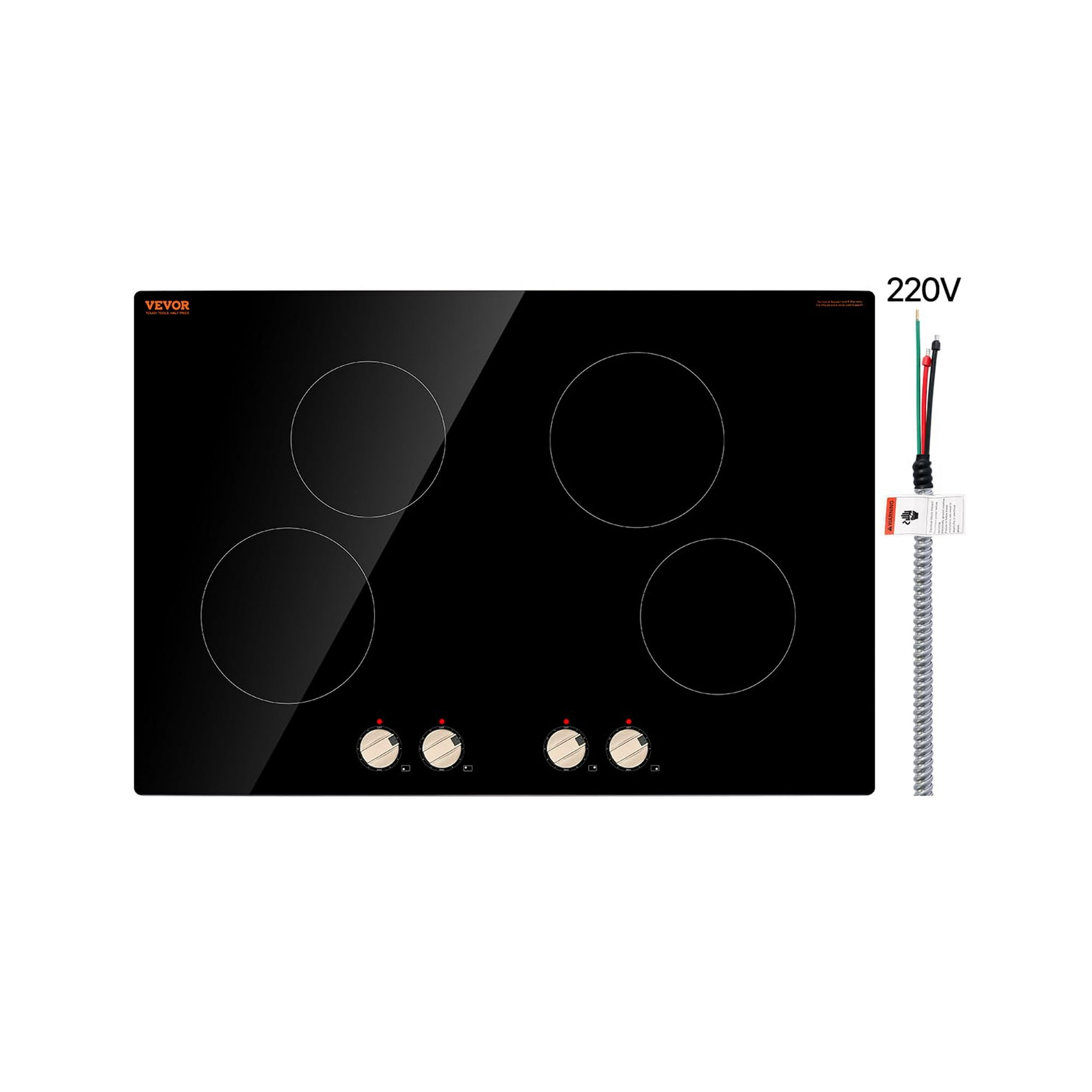 Placa De Inducción Vevor 6600 W Eléctrica Con Control De Perilla De 4 Quemadores