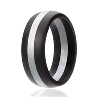 Roq - Anillo De Boda De Silicona - Estilo Domo Con Línea Media - Negro-Plateado De Para - Anillo