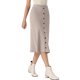 thumbnail image 4 of INSPIRE CHIC Falda Midi de Punto para Mujer con Cintura Elástica, Línea A, Decoración de Botones, Falda Casual de Canalé XS Albaricoque Rosa, 4 of 6