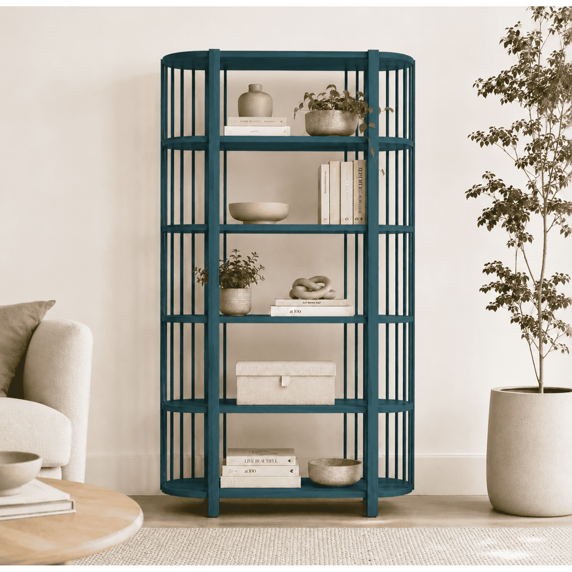 Arca Muebles - Biblioteca "siete Tazas" Estantería De Madera Con Barrotes - Azúl Marino - 80x35x180 Cm