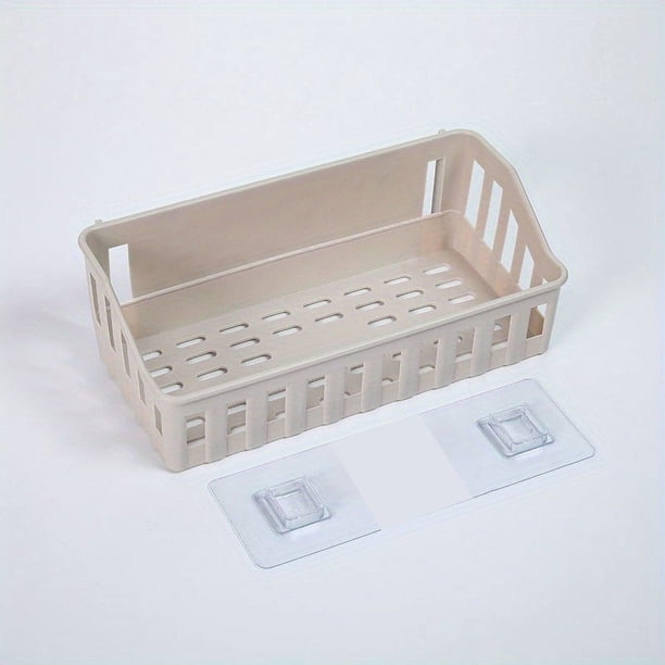 1pc Kitchen Spice Caddy, Storage Rack Wall Mounted, Punch Free & Adhesive, Wall Hanging Storage Basket, Bathroom Toilet Storage Rack