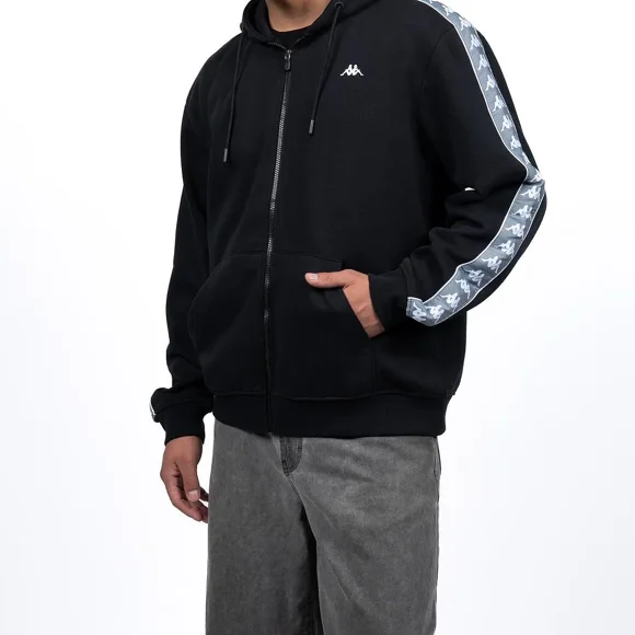 Polerón Kappa Full Zipper Black Banda Grey