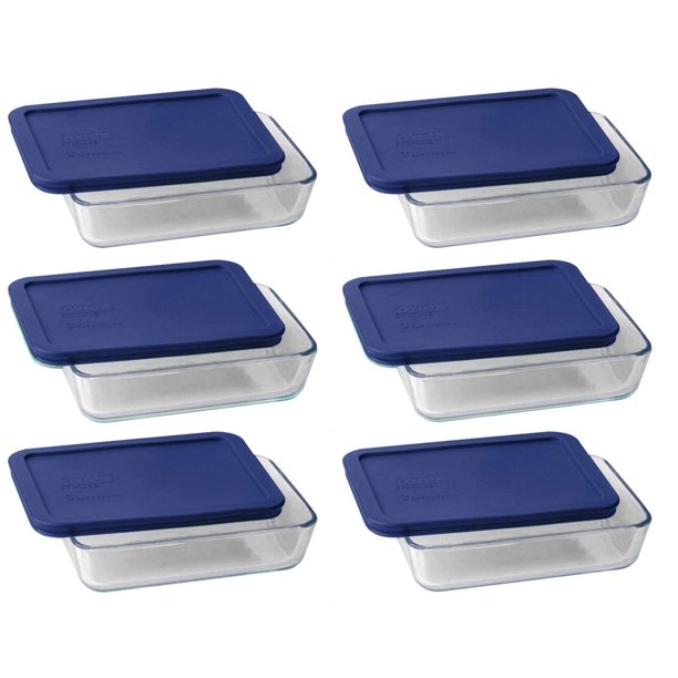 Juego de 6 recipientes Pyrex 7210 de 850 ml color azul oscuro para almacenamiento de alimentos