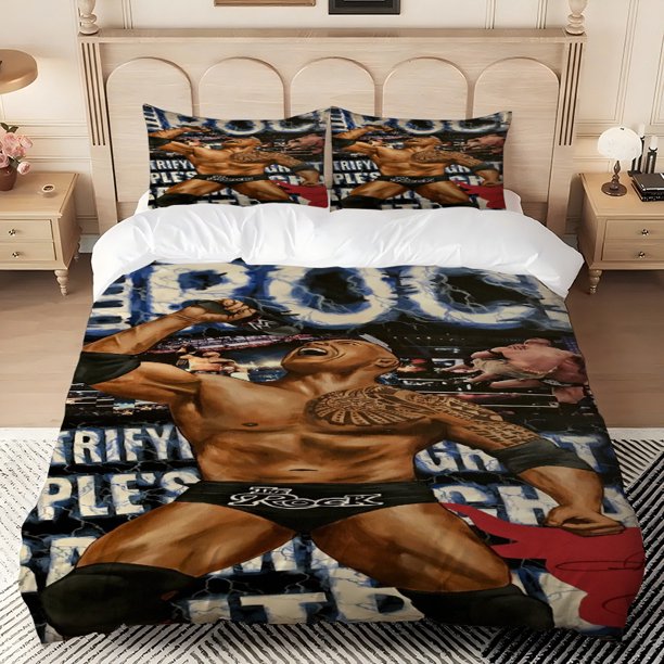 3pcs Dwayne Johnson Belt Style Printed Bedding Set 1 Fitted Sheet + 2 Pillowcases