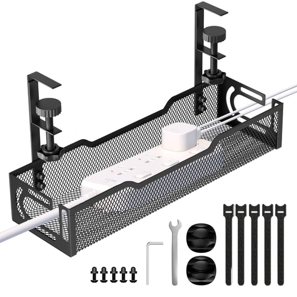 Bandeja de cables Ucanng bajo escritorio con malla y abrazadera ajustable de 1‑5 cm