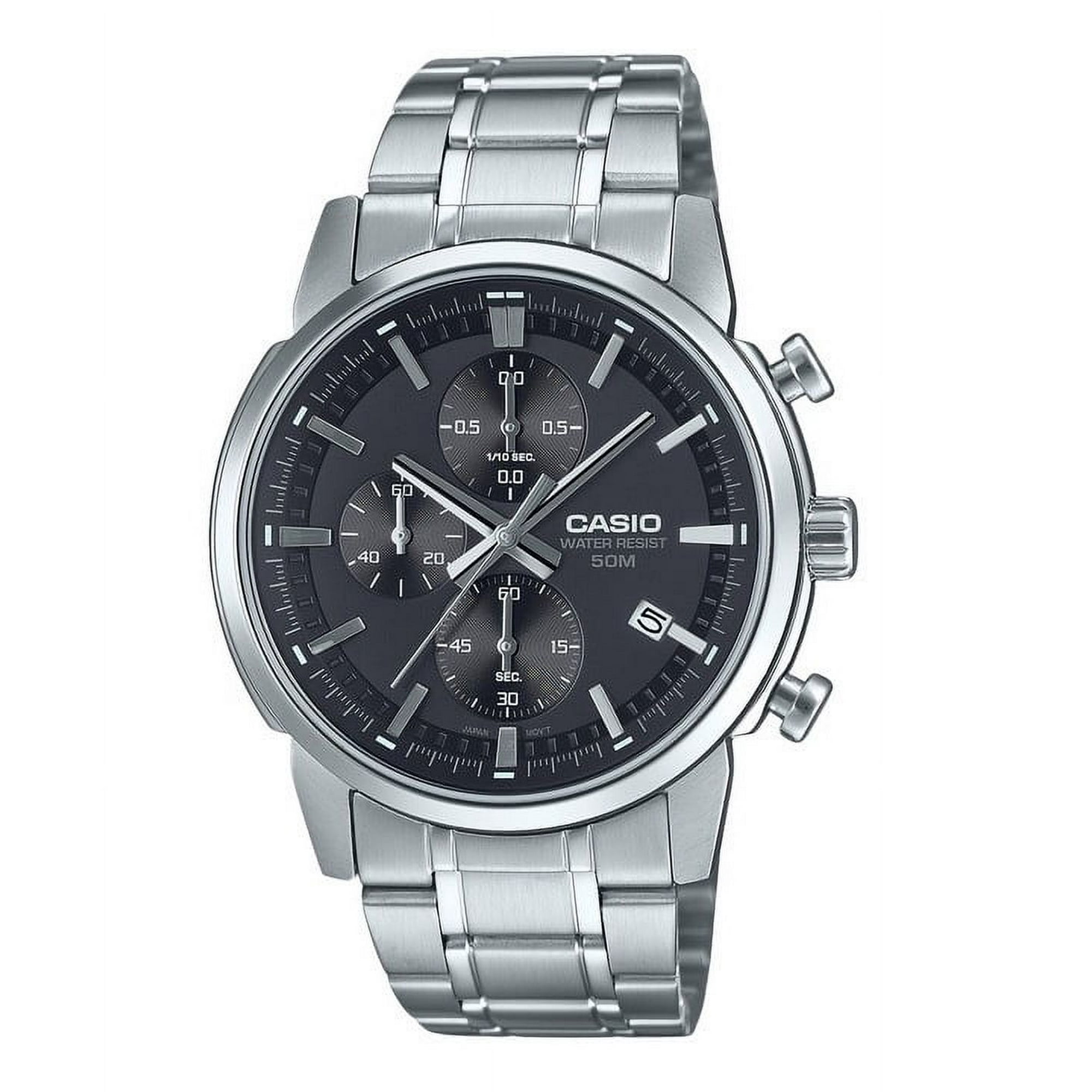 Casio - Reloj Standard Cronógrafo Análogo Acero Inoxidable Esfera Negra Cuarzo Mtp-e510d-1a1v Para Hombre
