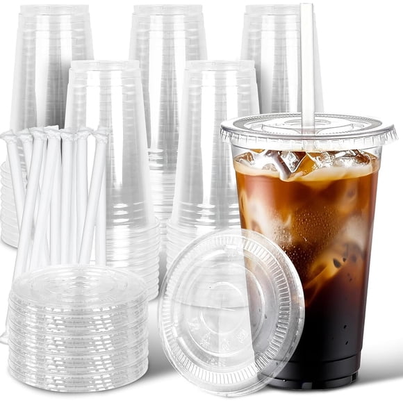Vasos plásticos Ginkgo de 20 oz, 50 unidades, con tapas y bombillas