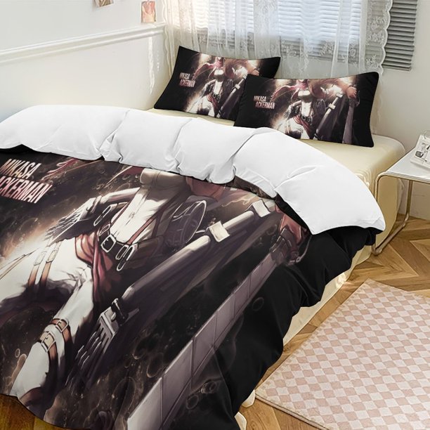 Attack On Titan Quilt Set Thicken Soft 3 Pieces Bedding Set All Season Duvet Cove with 2 Pillowcases for Adult Women Girls Teens Home Room Decor
