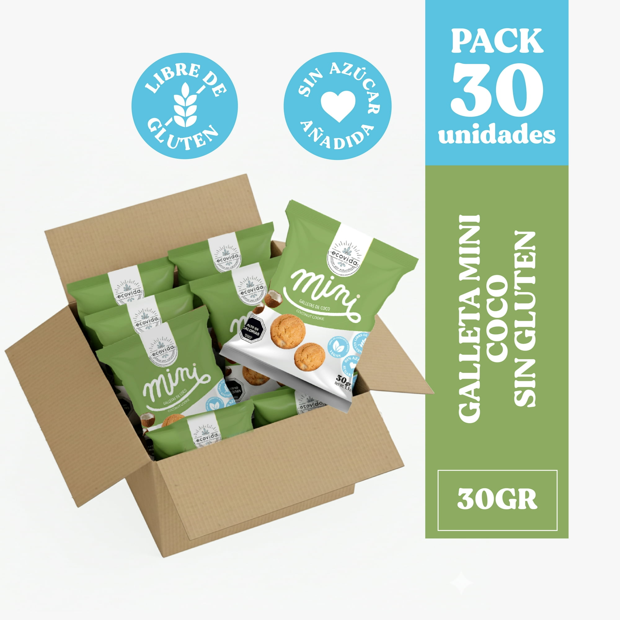Ecovida S.a - Galleta Mini Coco Sin Gluten Y Sin Azúcar 30gr - Caja 30 Unid