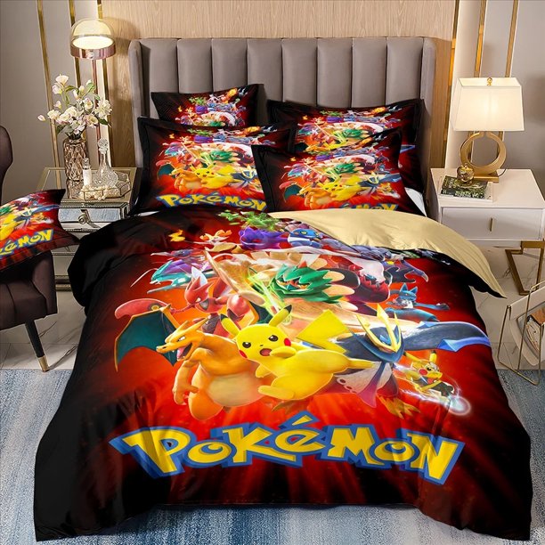Pokemon Charmander Bedding Set Cartoon Pikachu Quilt Cover Pillowcases Super Soft Comforter Cover Children Birthday Gift Bed Sheets