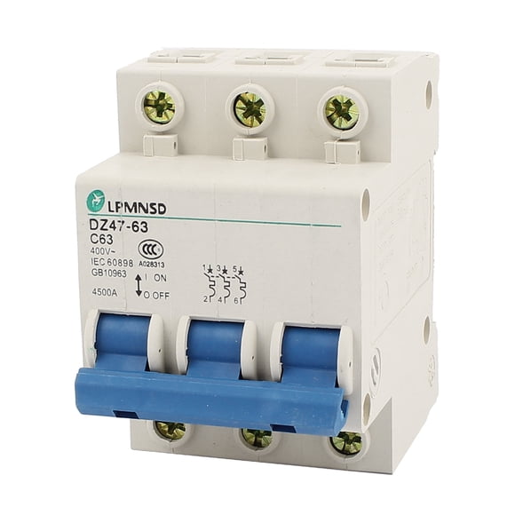 Uxcell DZ47-63 C63 AC 400V 63A 3 Polo Protección contra Sobrecarga Mini Interruptor Automático