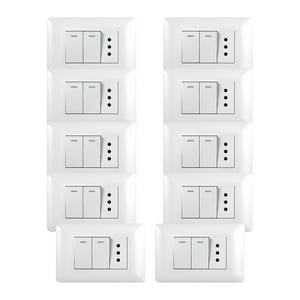 Genérico - Pack 10 Tomacorriente Simple 10A 250V + Interruptor Doble 9/12 10A 250V Blanco