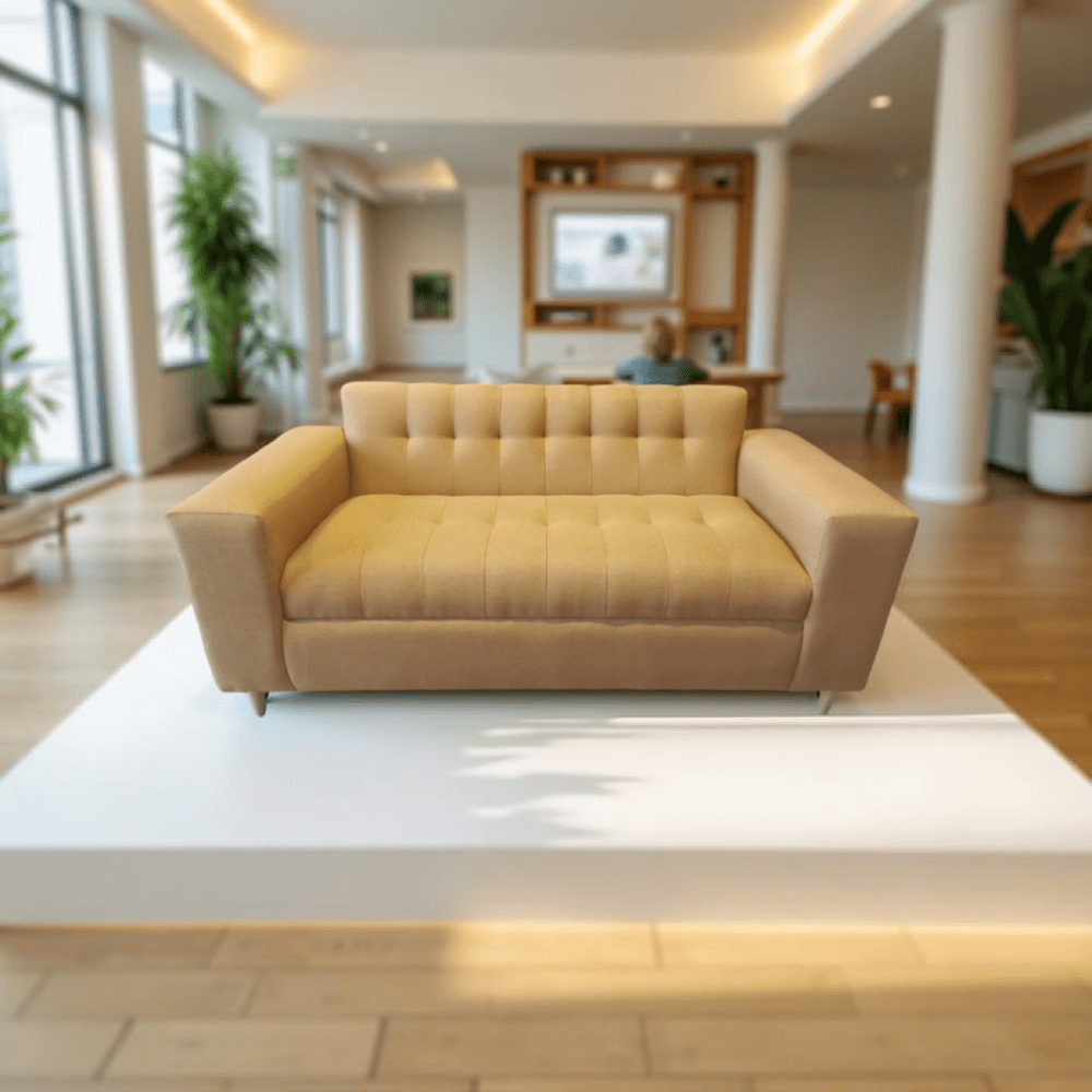 Muebles New - Sofa Tres Cuerpos Mostaza Lino