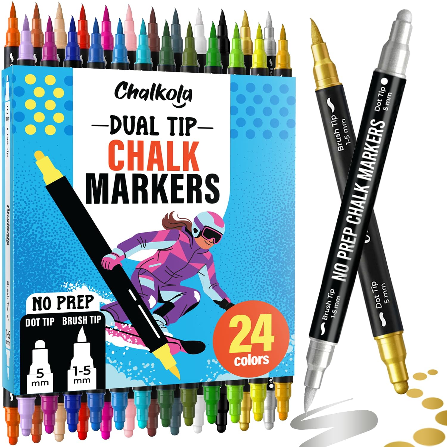 Marcadores De Tiza Chalkola De Doble Punta Para Pizarra (24 Colores)