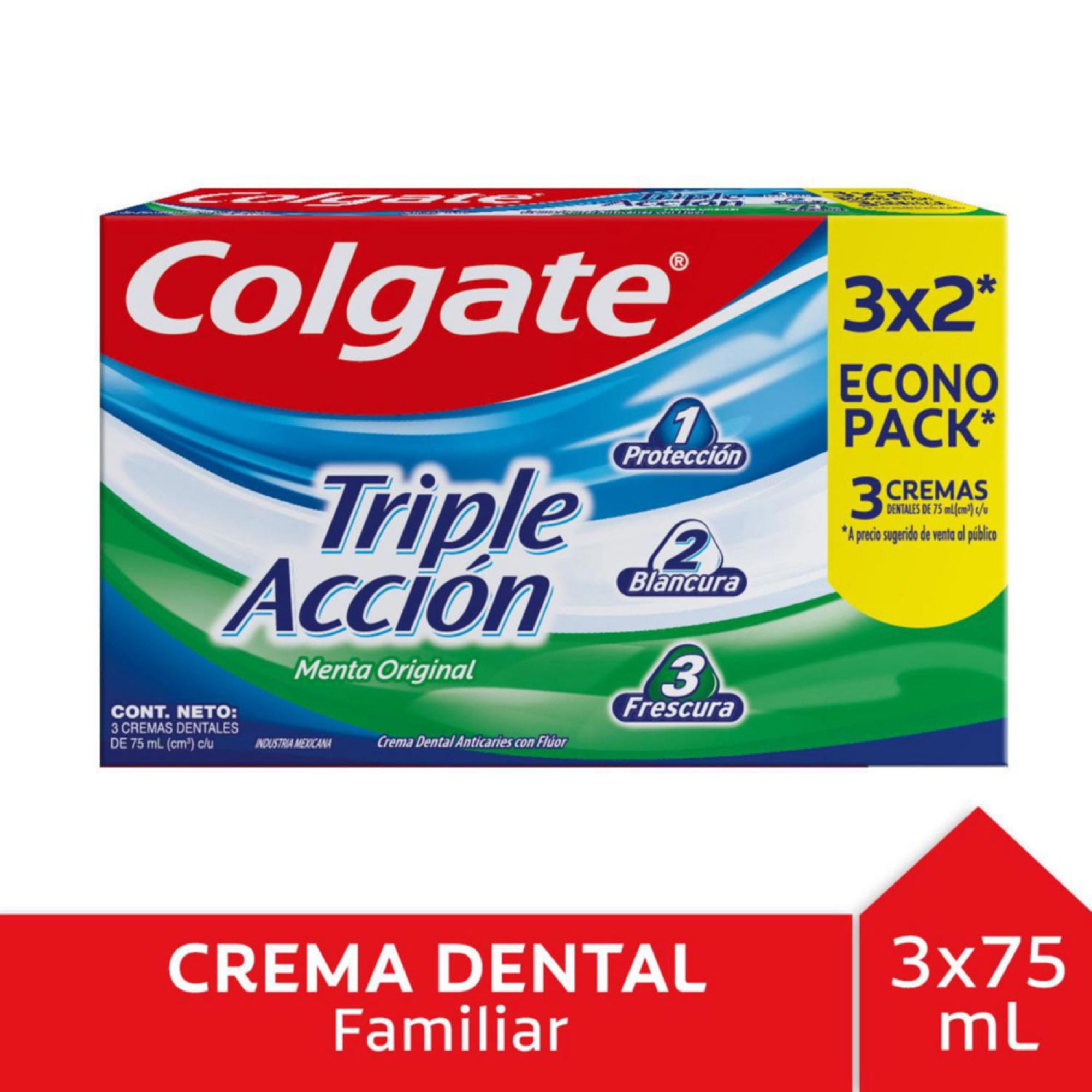 Crema Dental Anticaries Con Flúor Pasta Dental Colgate Triple Acción Menta Protección
