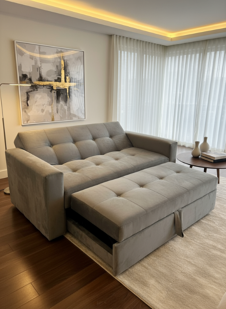 Muebles New - Sofa Cama Novus Tres Posiciones Gris Felpa