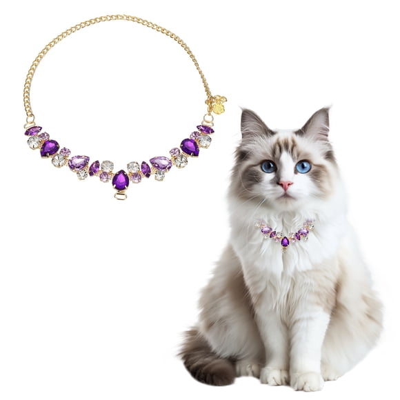 Collar para Perros Uxcell, Cadena de Oro Mascotas Perlas Ajustable Cristales de Cristal Gatos Boda Collar de Metal Accesorios 20 Pulgadas, (Púrpura), Para Taza de Té / Gatito / Mascota Pequeña