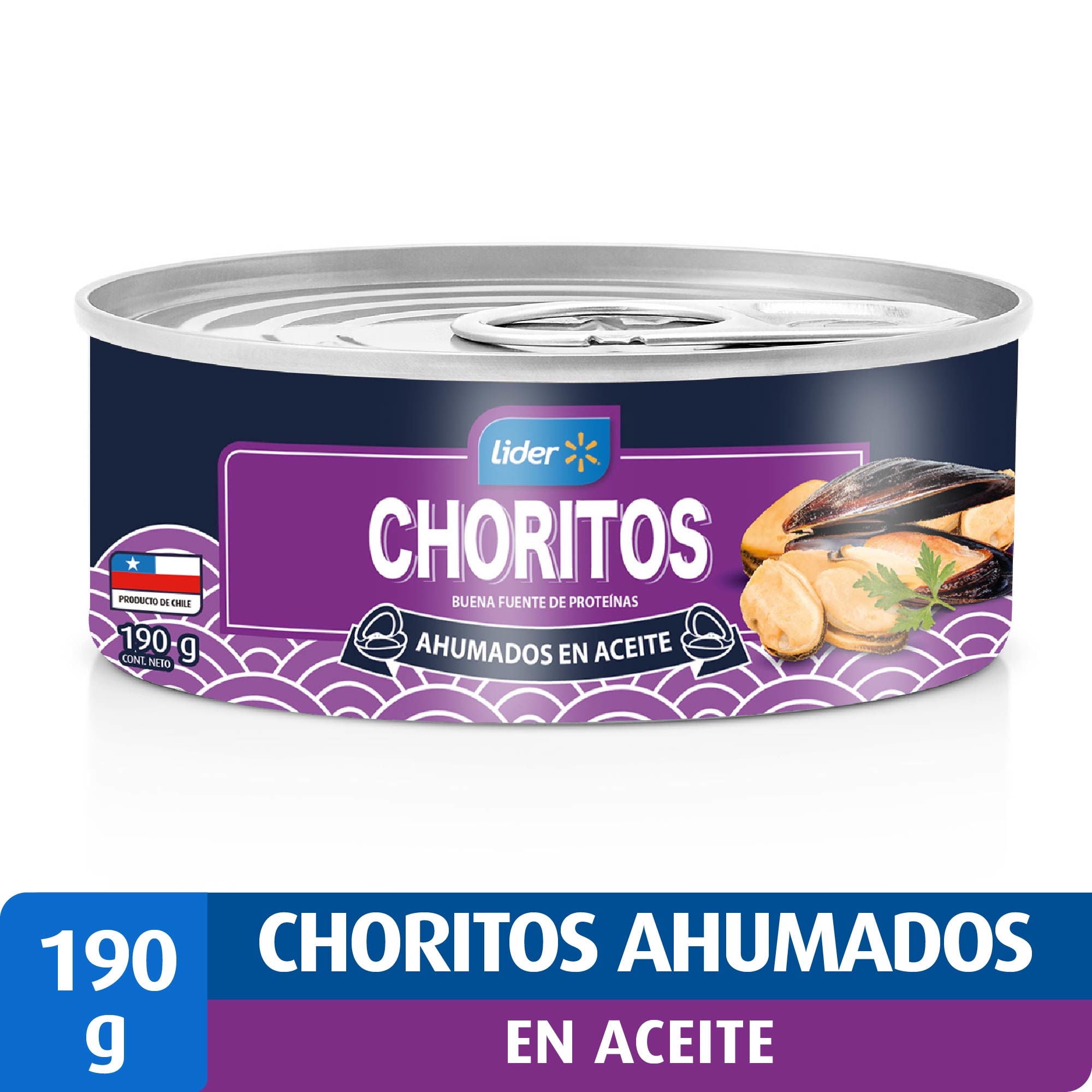 Choritos Ahumado Lata Drenado 100 g - Neto 190 g Lider