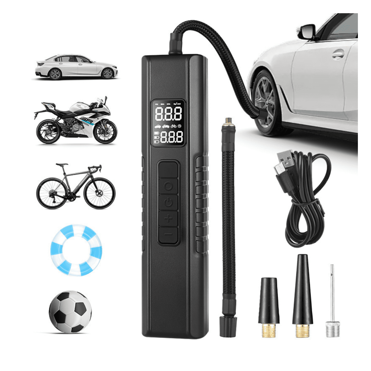 Genérico - Compresor De Aire Portatil A Batería Inflador Neumaticos Negro Monofásica