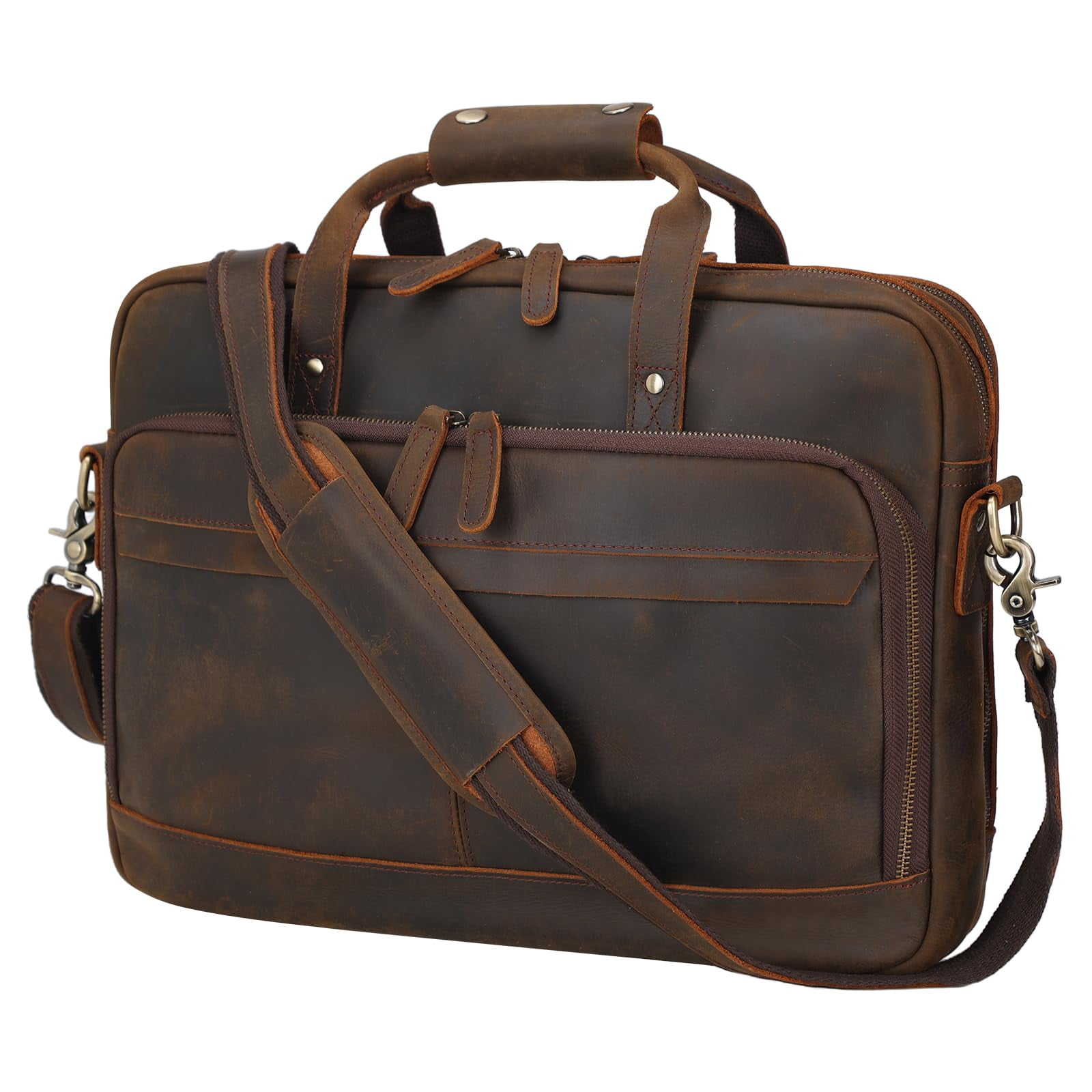 Maletín Masa Kawa Leather Para Ordenador Portátil De 15.6 Pulgadas, Color Marrón