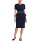 thumbnail image 2 of INSPIRE CHIC Vestido ajustado de mujer con cuello redondo, peplum, ribete en contraste, manga corta, para llevar al trabajo, L azul oscuro, 2 of 6