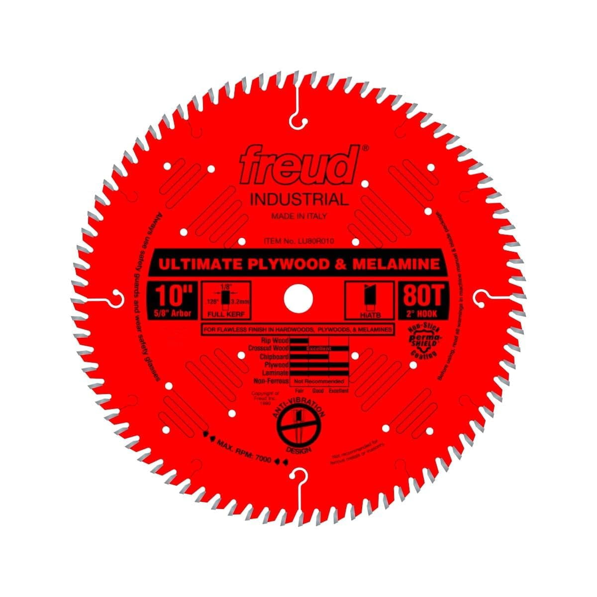 Hoja De Sierra Freud Lu80r010 De 10" Para Contrachapado Y Melamina, 80 Dientes