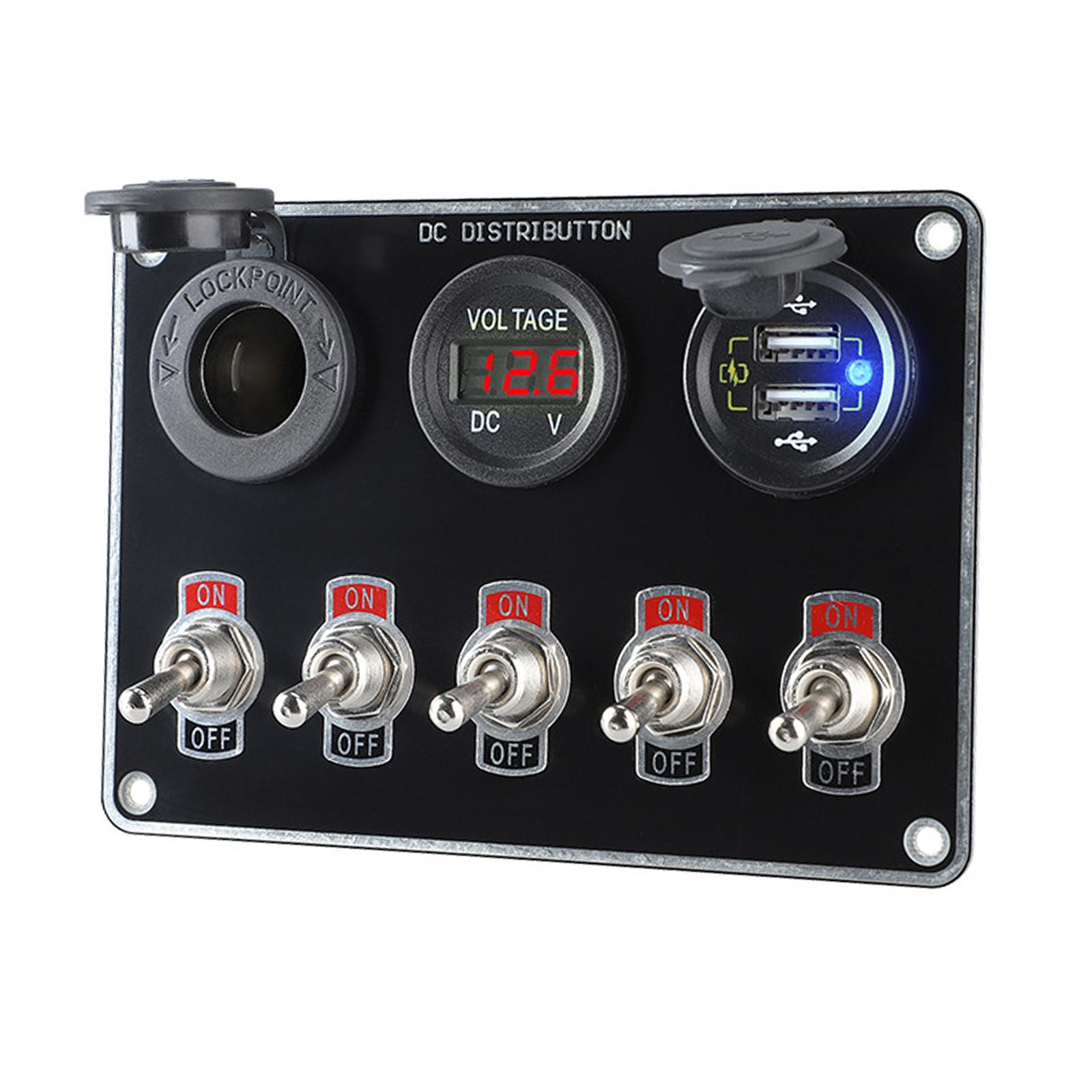 Ioensy - Coche 5 Gang Boat Switch Panel Impermeable Dual Usb Multifunción Luz Roja