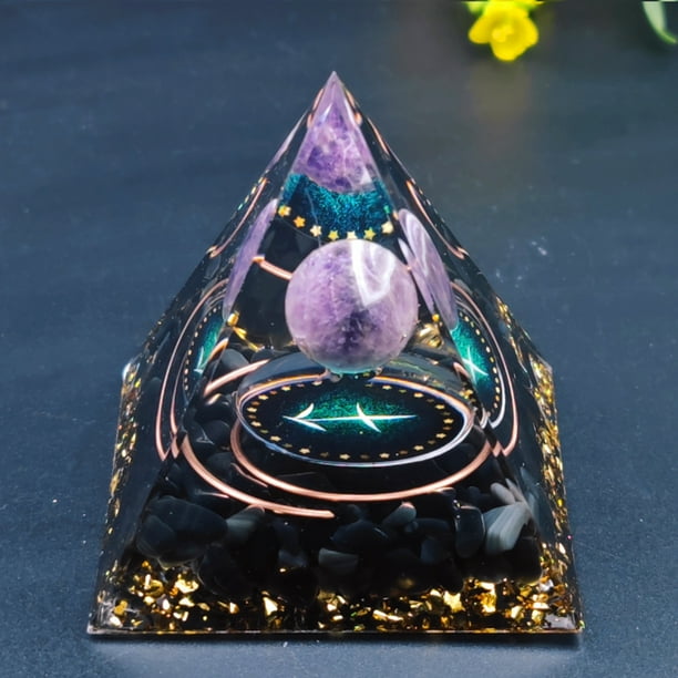 1pc Twelve Constellations Orgone Pyramid Taurus/Scorpio/Leo/Pisces/Cancer/Virgo/Libra/Aries/Gemini/Aquarius Amethyst Peridot Healing Crystal Energy Orgonite Pyramide Meditation Tool Quartz Home Decor