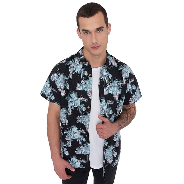 Camisa Hombre Cotton Full Print Negro Corona