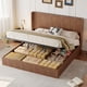 thumbnail image 2 of Large grooved undulating lift storage bed frame, wooden platform bed frame with lift storage, no spring box required/no noise, rustic brown slatted natural wood( King), 2 of 3