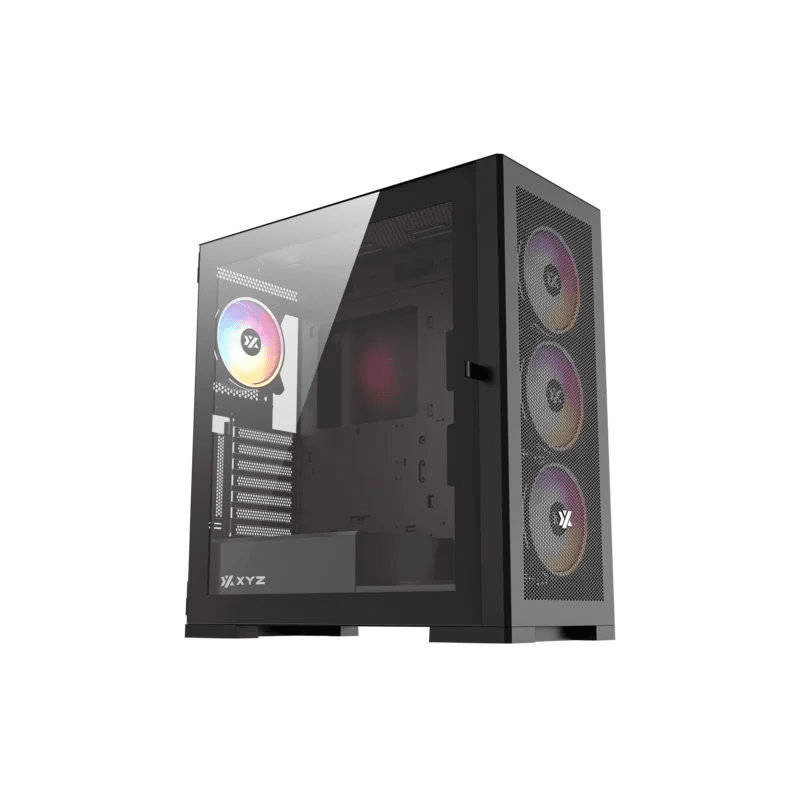 Xyz Pc Gear - Gabinete Gamer Xyz Titanium Mesh, Mid Tower, Panel Malla, 4 Ventiladores Argb, Negro