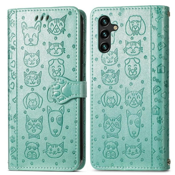 Funda Cartera FOXDOCK para Samsung Galaxy A24 4G , Flip PU con Relieve de Gatos y Perros, Tarjetero y Soporte