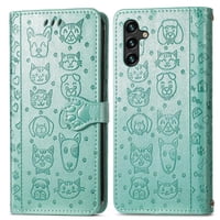 Funda Cartera Foxdock Para Samsung Galaxy A24 4G , Flip Pu Con Relieve De Gatos Y Perros, Tarjetero Y Soporte