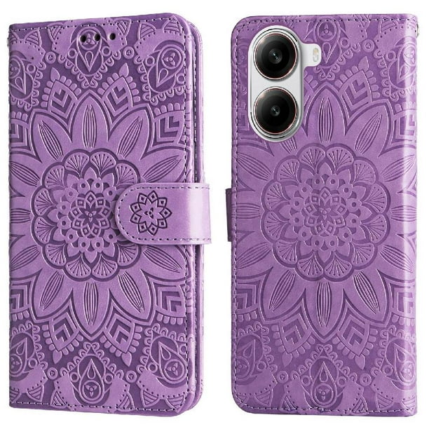 Funda tipo cartera FOXDOCK para Xiaomi Poco X7 Pro , diseño girasol en relieve, cuero PU, cierre magnético, soporte y tarjetero