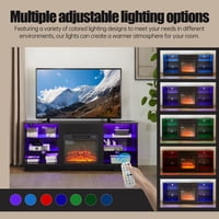 M&Ms - Tv Stand Electric Fireplace Tv Stand With Glass Shelves, 3D Fireplace Tv Stand With Led Lights Wood With Usb Charging Outlet Modern Television Table Center For Tv Up To 32-62"" Black 58''W*15.4''D*24.4