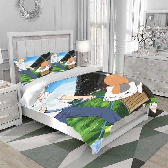 3pcs Xia Mu's Friend Account Cat Teacher Garden Rainbow Themed Pattern Bedding Set Duvet Cover and Pillowcases