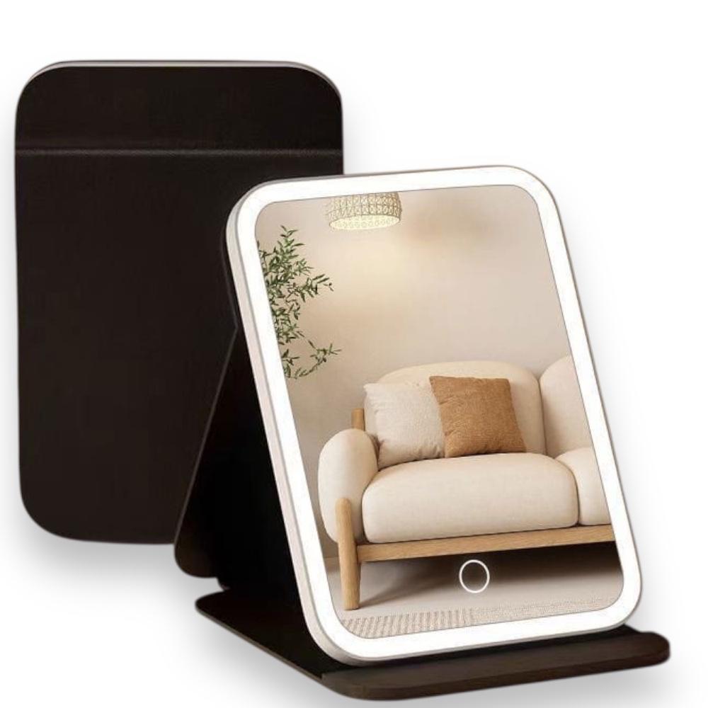 N-Ofertas - Espejo Led De Maquillaje Recargable Táctil Portátil Negro