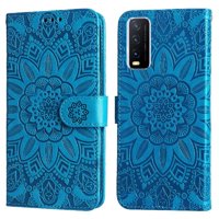 Funda Tipo Cartera Foxdock Para Vivo Y20 , Diseño Girasol En Relieve, Cuero Pu, Cierre Magnético, Soporte Y Tarjetero